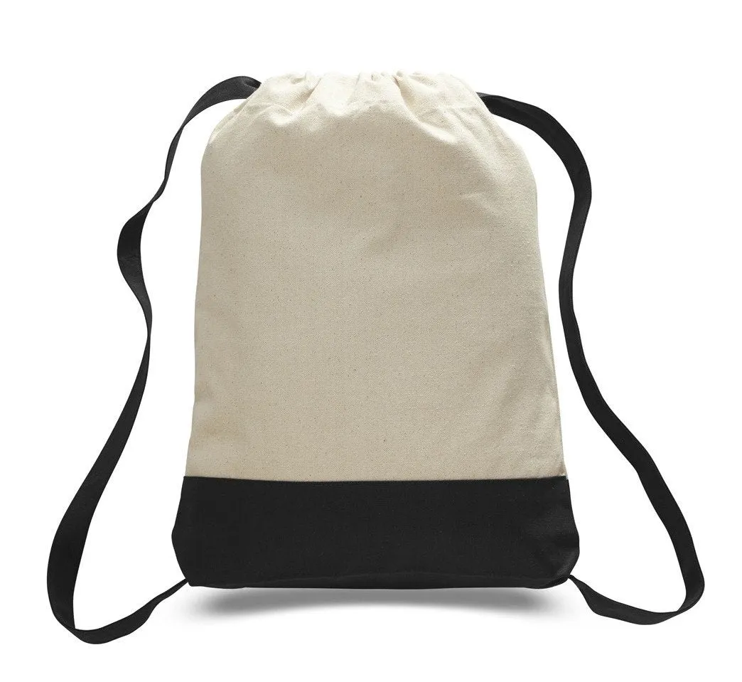 12 ct Two Tone Canvas Sport Backpacks / Wholesale Drawstring Bags - By Dozen