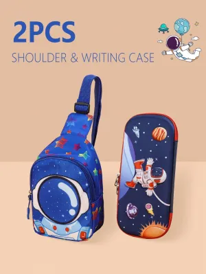 2pcs/Set Kids Astronaut Pencil Case And Astronaut Chest Bag FD