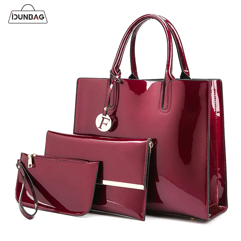 3 Sets High Quality Patent Leather Women Handbags Luxury Brands Tote Bag Ladies Shoulder Messenger crossbody bag Clutch Feminina