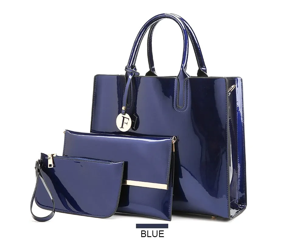 3 Sets High Quality Patent Leather Women Handbags Luxury Brands Tote Bag Ladies Shoulder Messenger crossbody bag Clutch Feminina