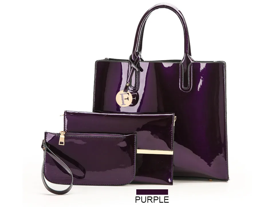 3 Sets High Quality Patent Leather Women Handbags Luxury Brands Tote Bag Ladies Shoulder Messenger crossbody bag Clutch Feminina