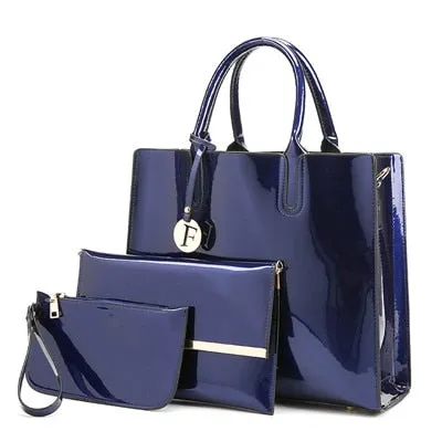 3 Sets High Quality Patent Leather Women Handbags Luxury Brands Tote Bag Ladies Shoulder Messenger crossbody bag Clutch Feminina
