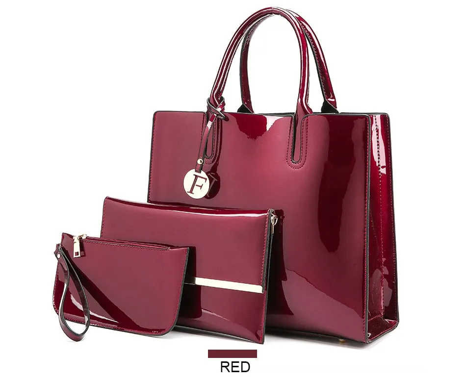 3 Sets High Quality Patent Leather Women Handbags Luxury Brands Tote Bag Ladies Shoulder Messenger crossbody bag Clutch Feminina