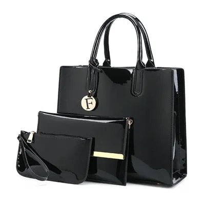 3 Sets High Quality Patent Leather Women Handbags Luxury Brands Tote Bag Ladies Shoulder Messenger crossbody bag Clutch Feminina