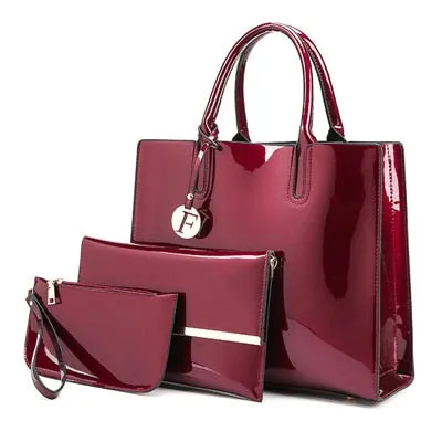 3 Sets High Quality Patent Leather Women Handbags Luxury Brands Tote Bag Ladies Shoulder Messenger crossbody bag Clutch Feminina