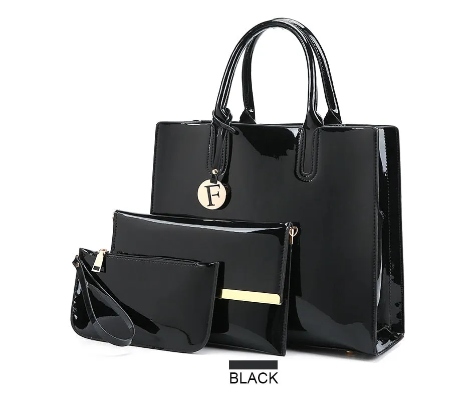 3 Sets High Quality Patent Leather Women Handbags Luxury Brands Tote Bag Ladies Shoulder Messenger crossbody bag Clutch Feminina