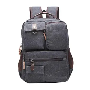 ABage Men's 15.6" Laptop Backpack College Book Bag Travel Daypack Canvas Rucksack, Black