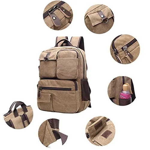 ABage Men's 15.6" Laptop Backpack College Book Bag Travel Daypack Canvas Rucksack, Black