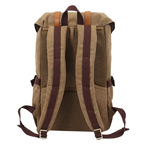 ABage Unisex Canvas Backpack Large Travel Hiking Outdoor Laptop College Backpack, Khaki