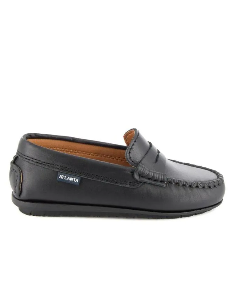 Atlanta Mocassin Black Leather Unisex Penny Loafer 032