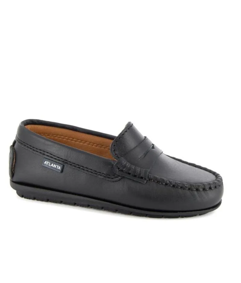 Atlanta Mocassin Black Leather Unisex Penny Loafer 032