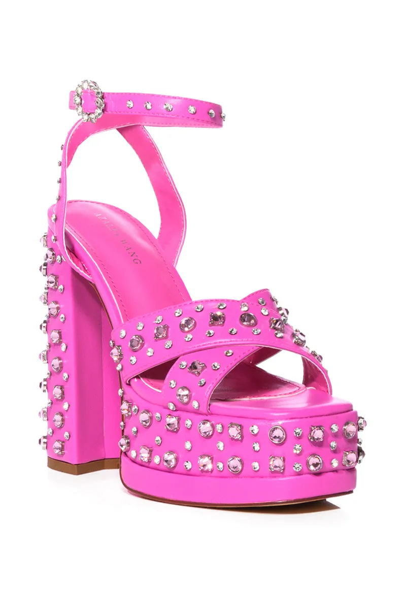 AZALEA WANG FRANCIE EMBELLISHED CHUNKY SANDAL IN PINK