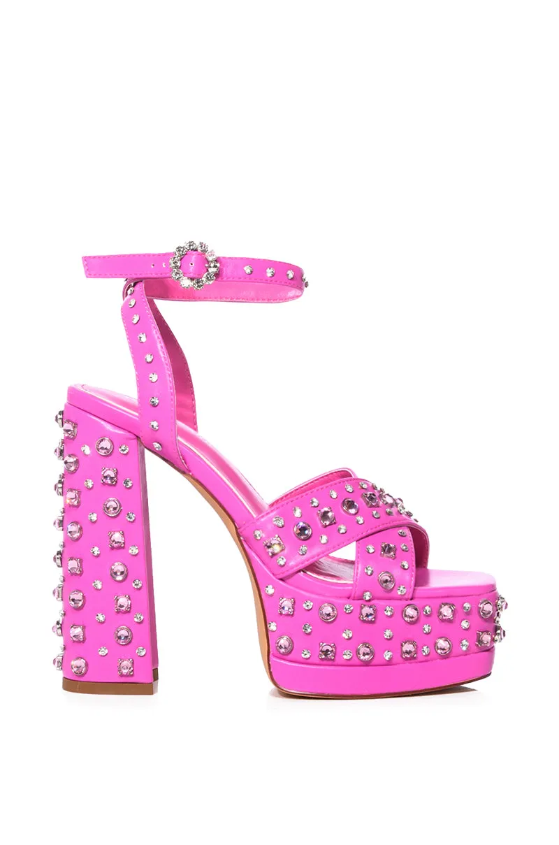 AZALEA WANG FRANCIE EMBELLISHED CHUNKY SANDAL IN PINK
