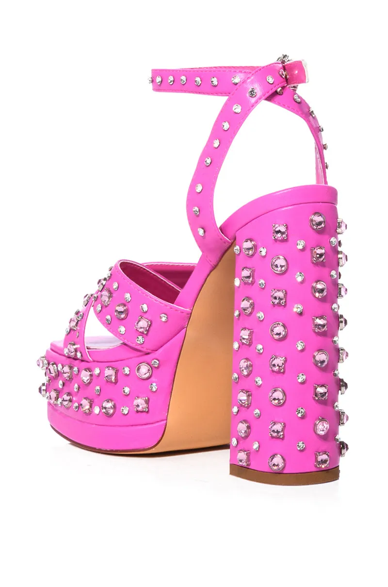 AZALEA WANG FRANCIE EMBELLISHED CHUNKY SANDAL IN PINK