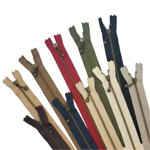 Ball Pull Zippers - Antique metal tab, 20cm - Choose Your Colour