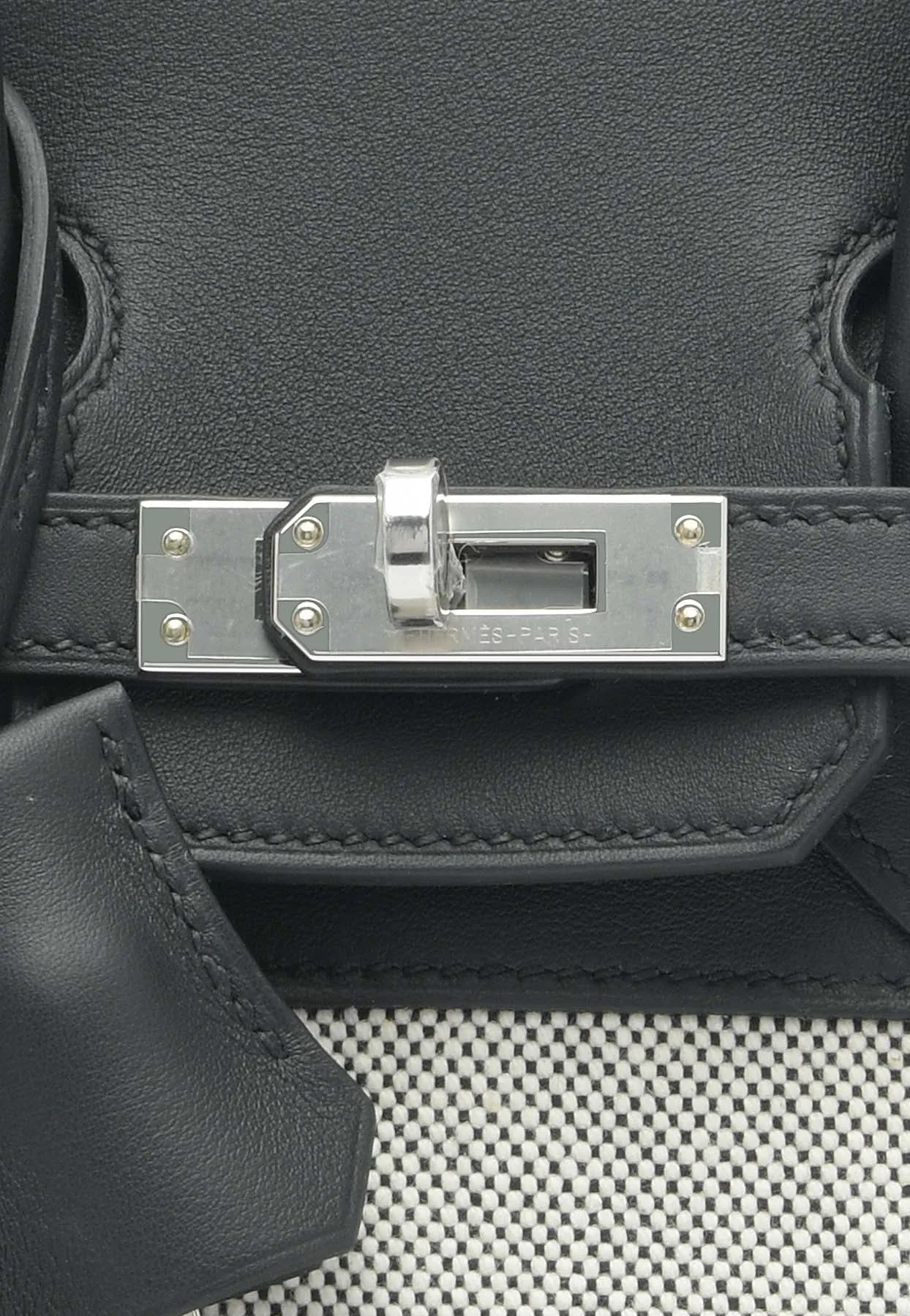 Birkin Quadrille 25 in Black Swift Leather and Ecru, Black Toile with Palladium Hardware