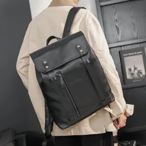 Black Leather Mens Large Capacity Business Backpack