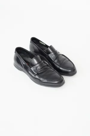 Black Leather Penny Almond Toe Loafer