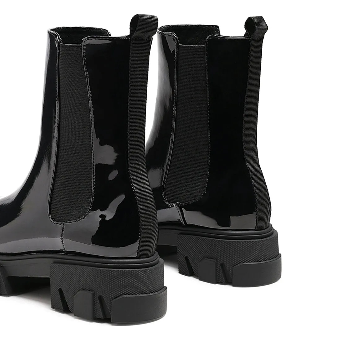 Black Patent PU Chunky Chelsea Boots
