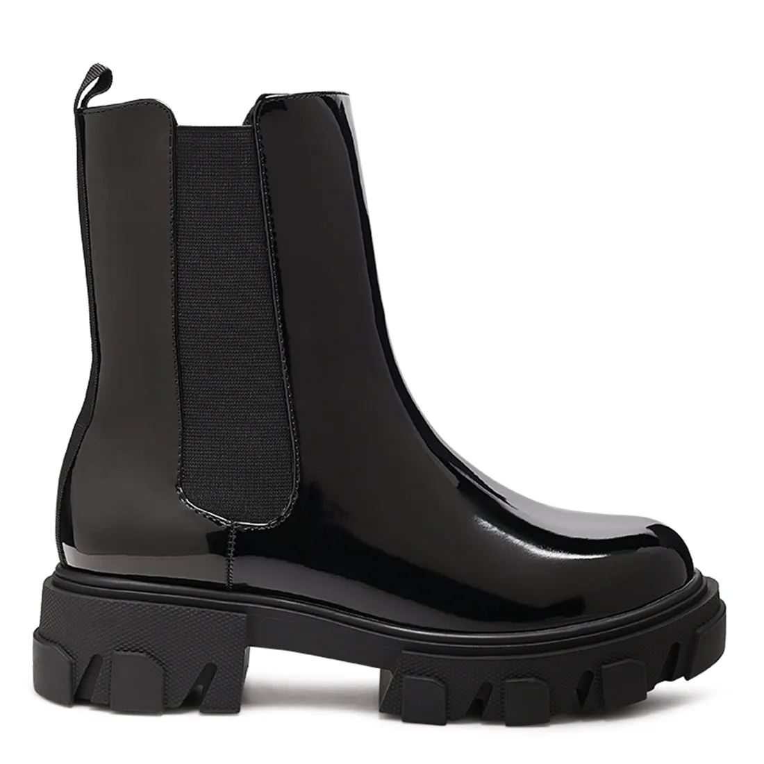 Black Patent PU Chunky Chelsea Boots