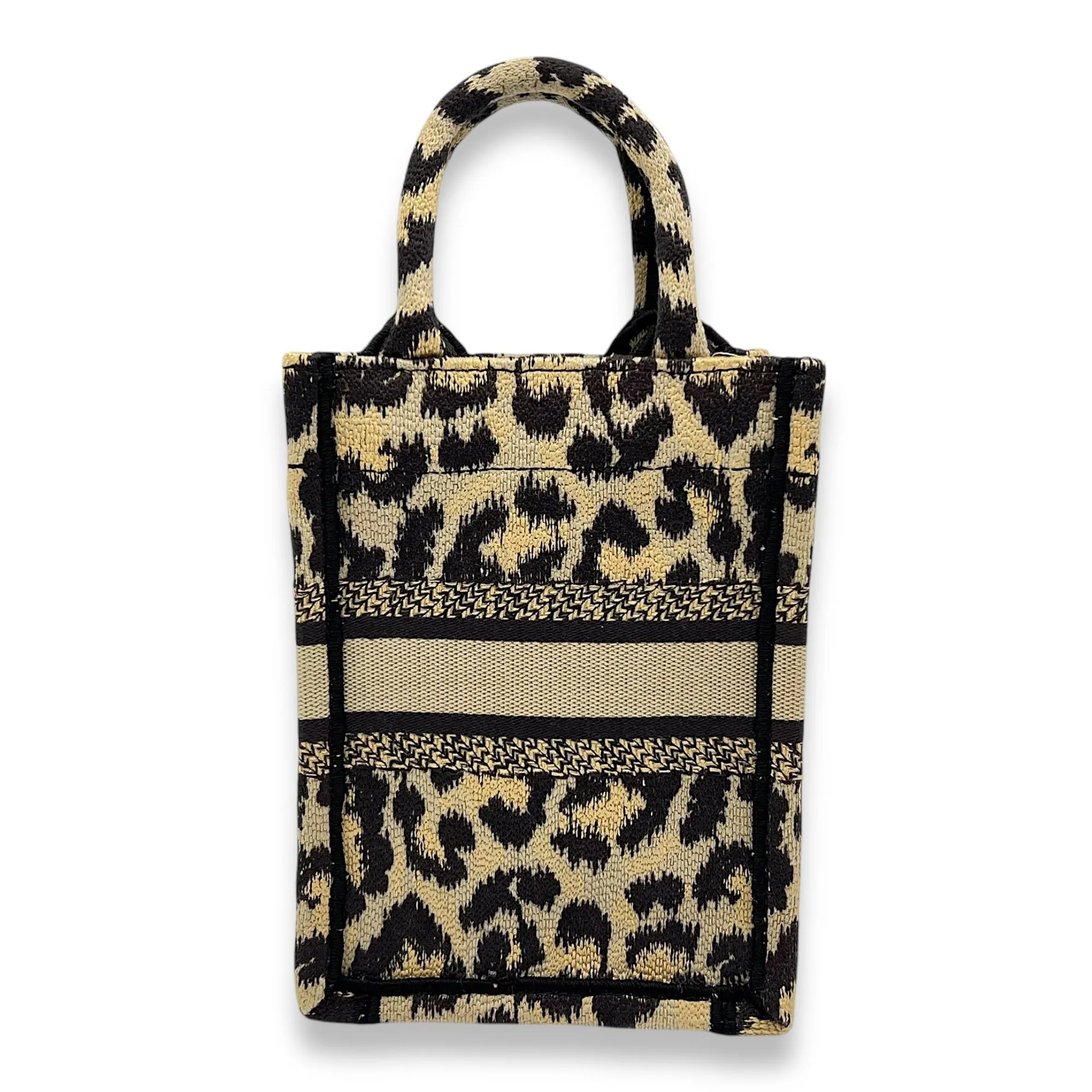 Book Tote Top Handle Bag Mini Vertical Brown in Jacquard, Gold hardware
