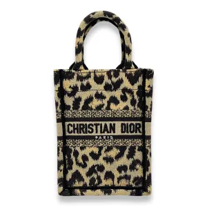 Book Tote Top Handle Bag Mini Vertical Brown in Jacquard, Gold hardware