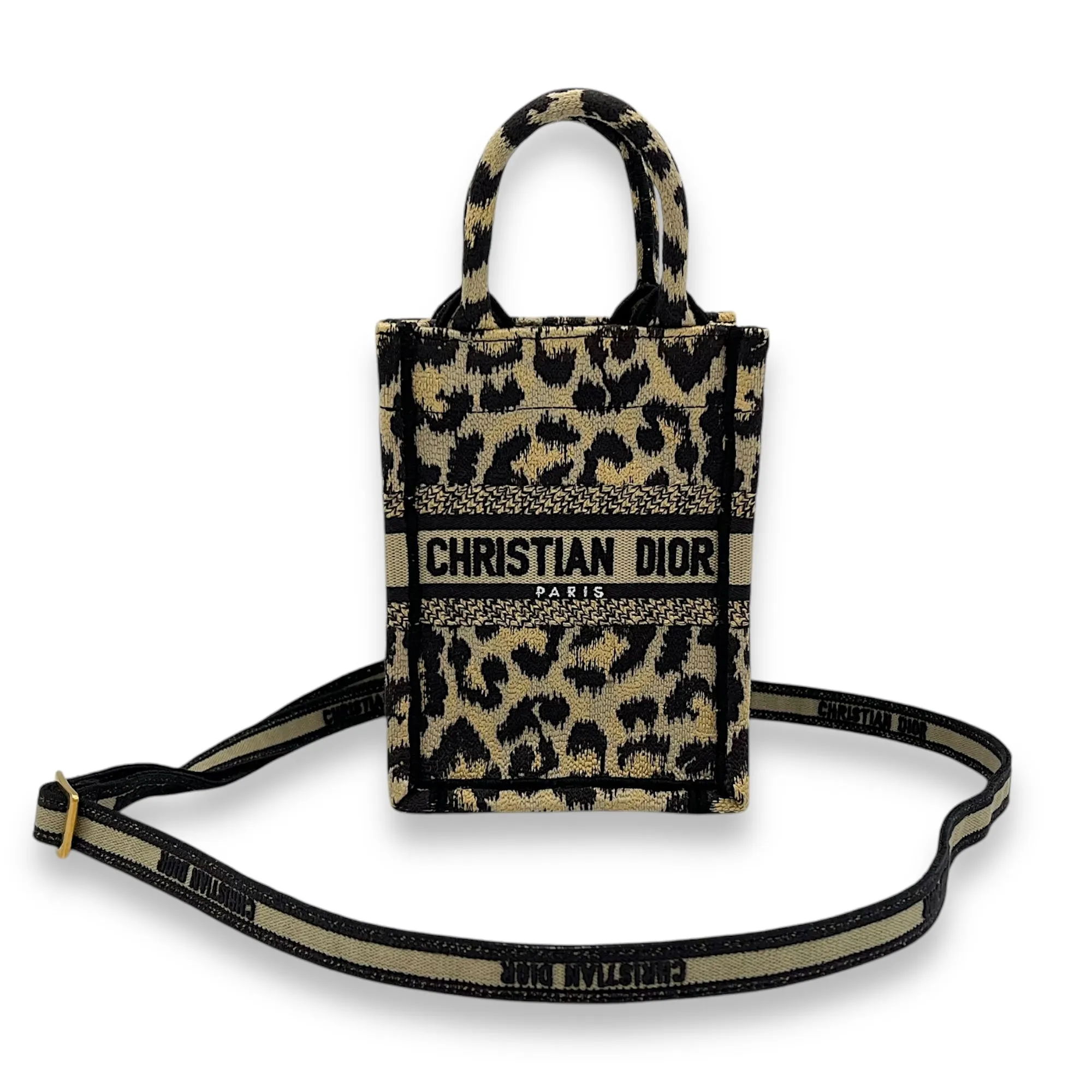 Book Tote Top Handle Bag Mini Vertical Brown in Jacquard, Gold hardware