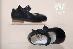 Caramelo Kids Patent Leather Size Bow Shoes Black