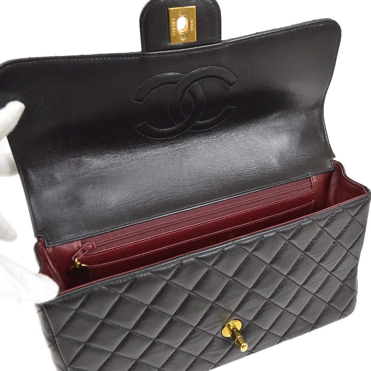 Chanel 1994 Classic Flap Top Handle Bag Medium Black Lambskin