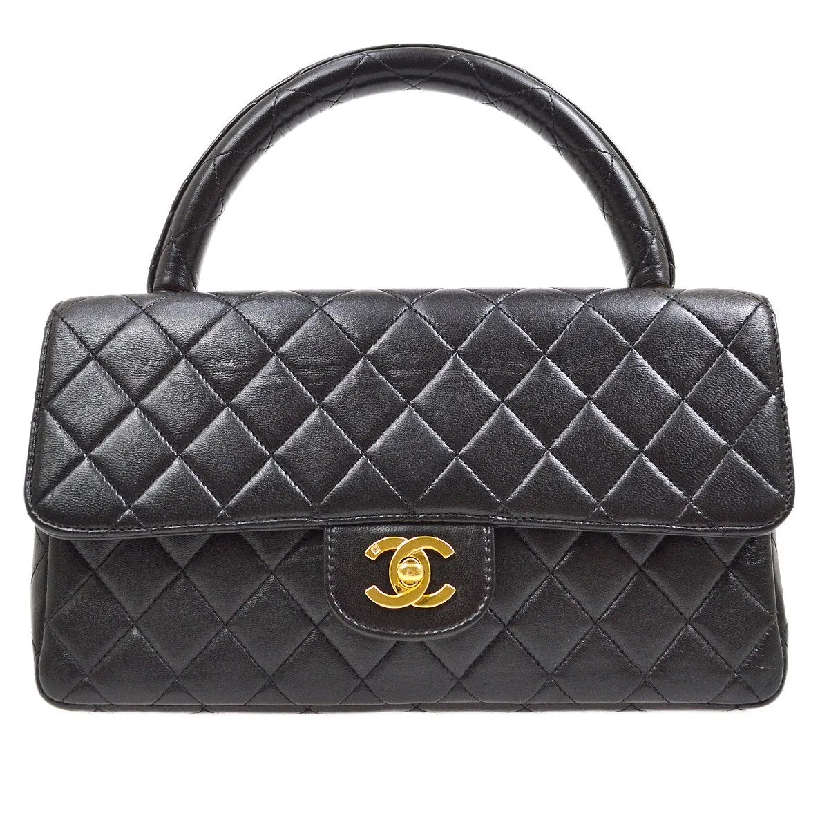 Chanel 1994 Classic Flap Top Handle Bag Medium Black Lambskin