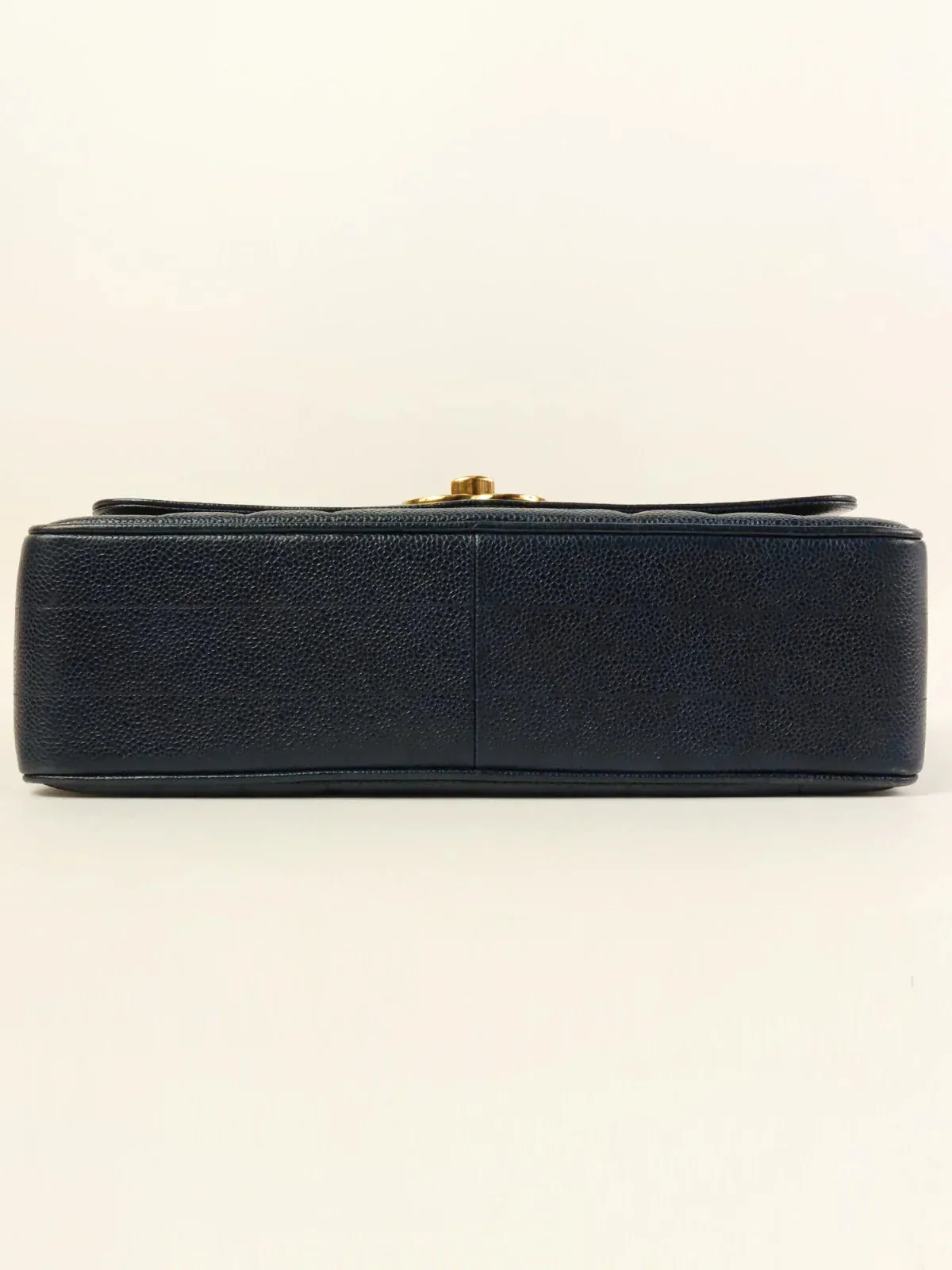 CHANEL Around 1995 Made Caviar Skin Mademoiselle Stitch Turn-Lock Top Handle Bag Navy