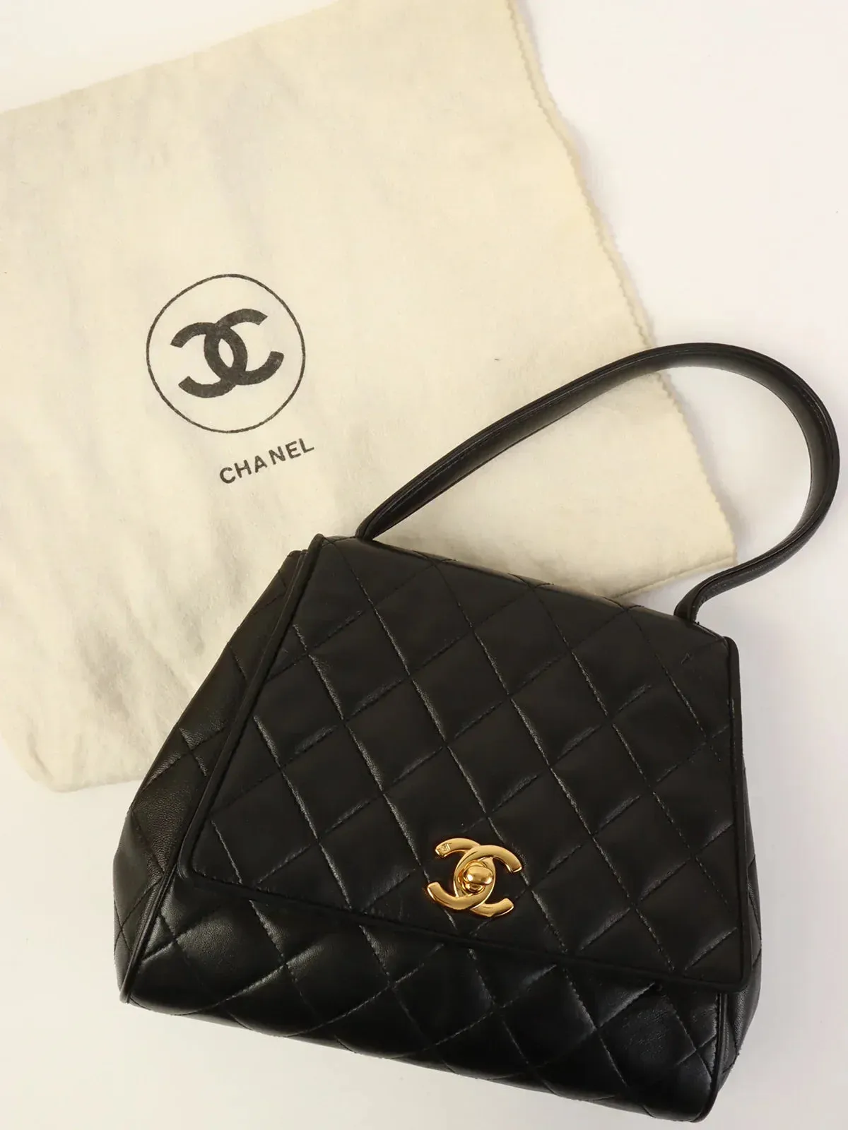 CHANEL Around 1995 Made Turn-Lock Top Handle Bag Black