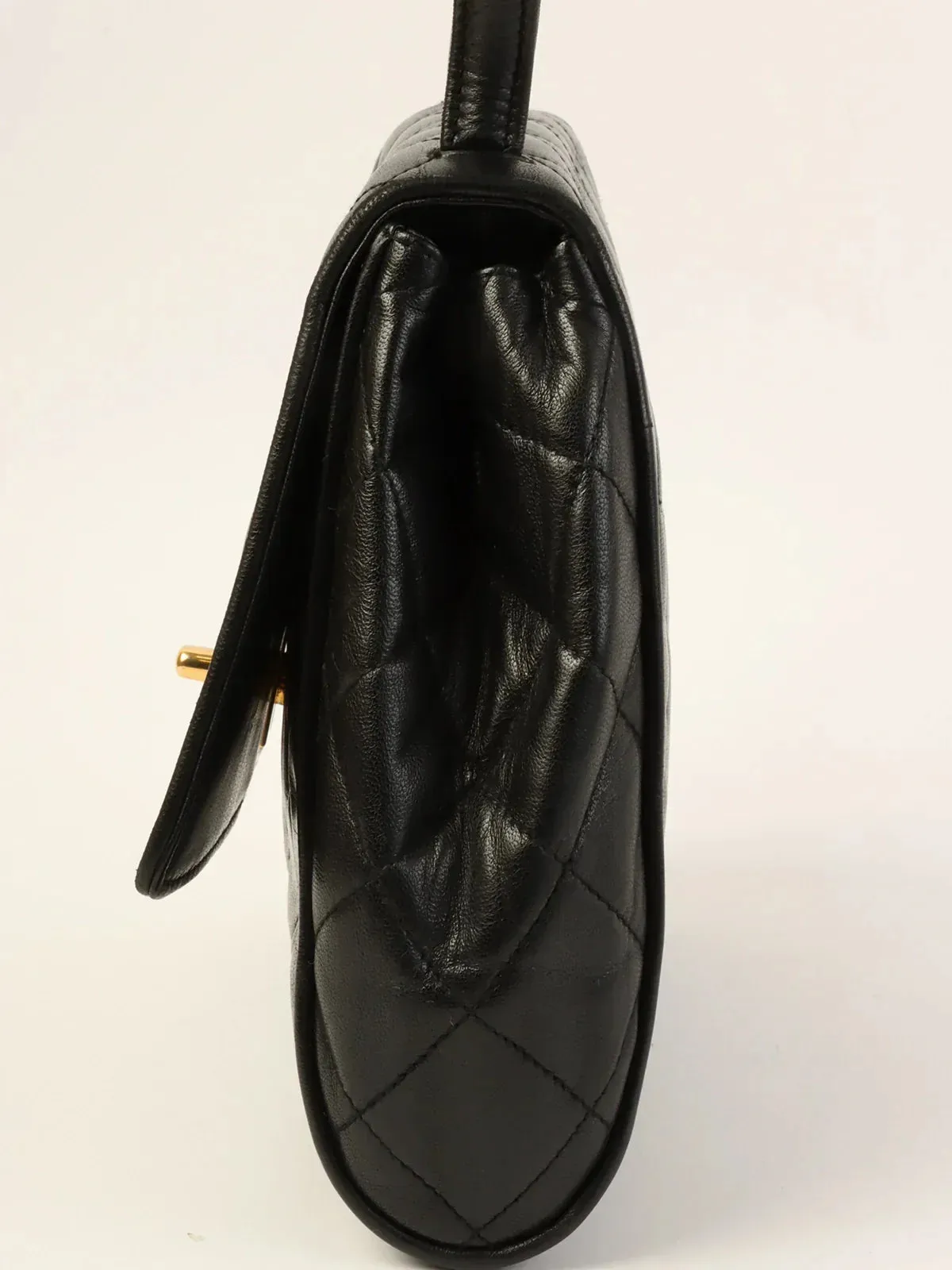 CHANEL Around 1995 Made Turn-Lock Top Handle Bag Black