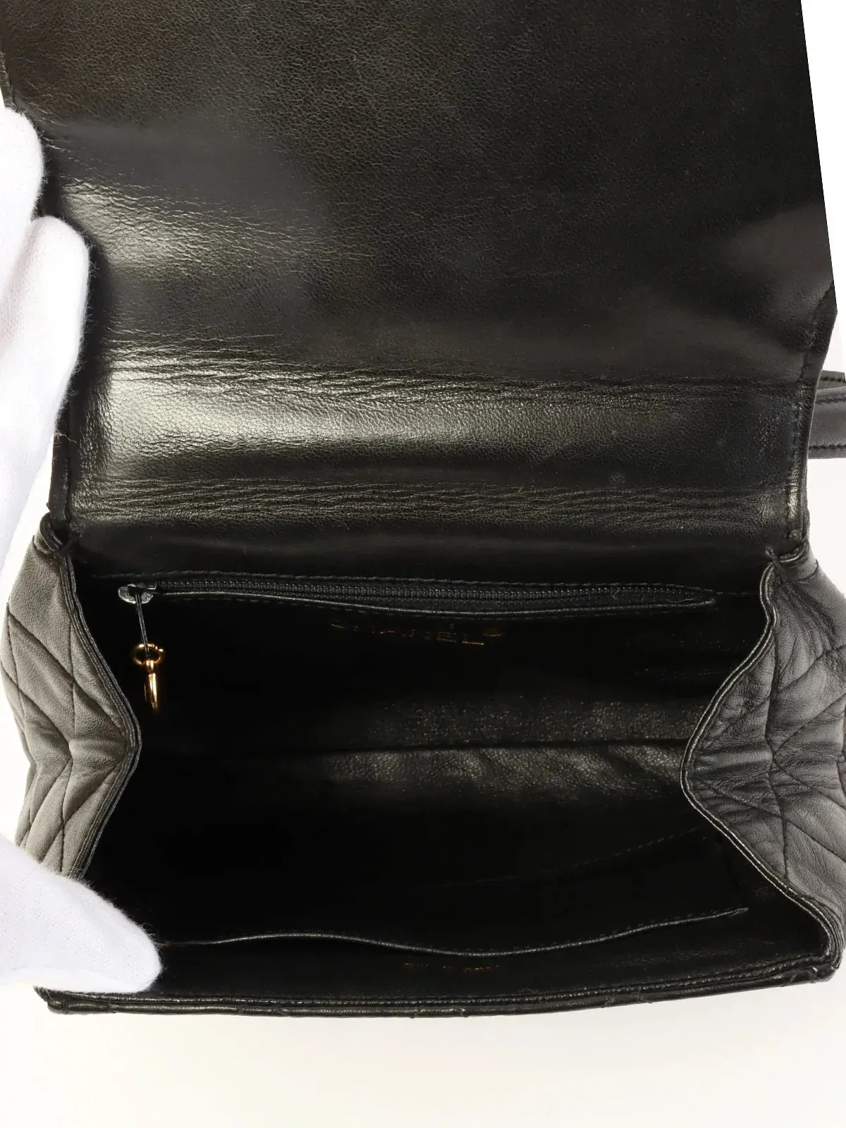 CHANEL Around 1995 Made Turn-Lock Top Handle Bag Black