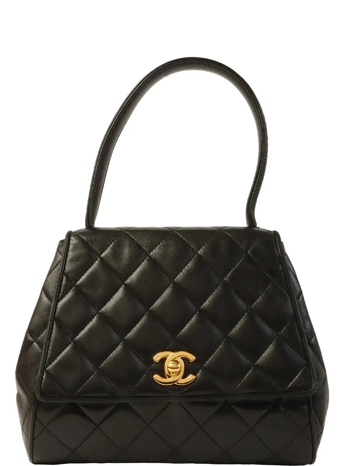 CHANEL Around 1995 Made Turn-Lock Top Handle Bag Black