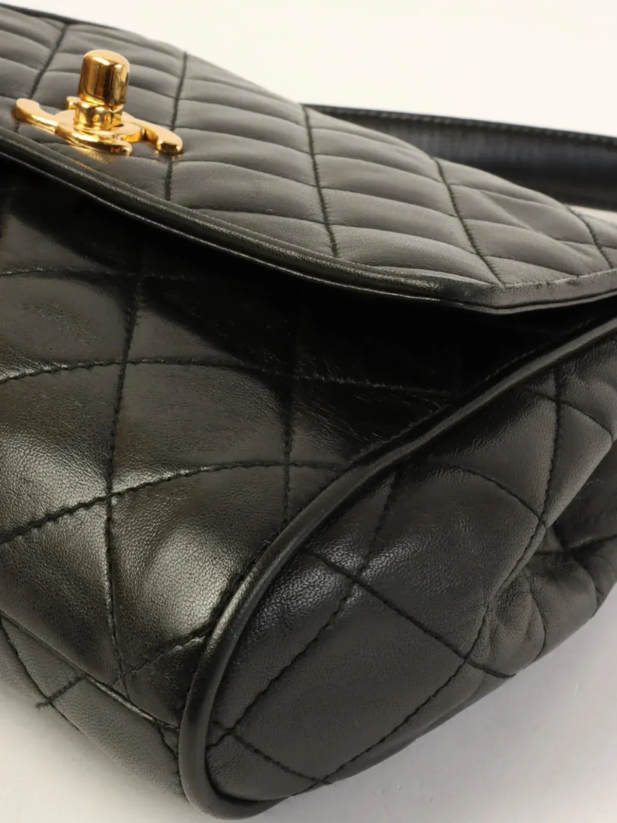 CHANEL Around 1995 Made Turn-Lock Top Handle Bag Black