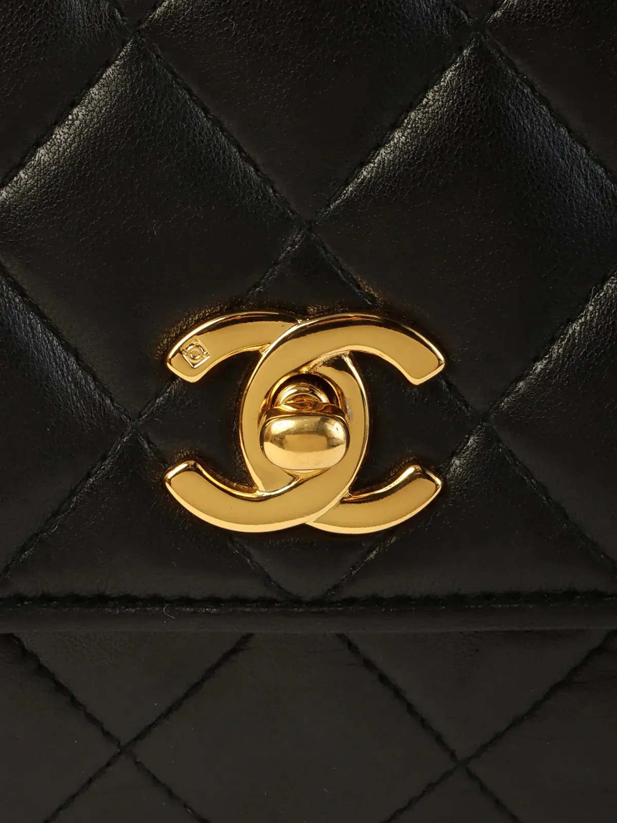CHANEL Around 1995 Made Turn-Lock Top Handle Bag Black