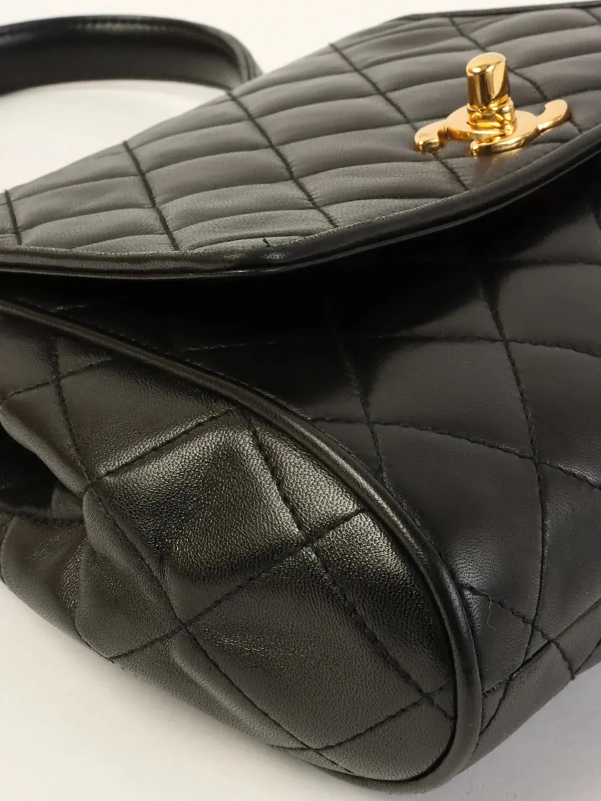 CHANEL Around 1995 Made Turn-Lock Top Handle Bag Black