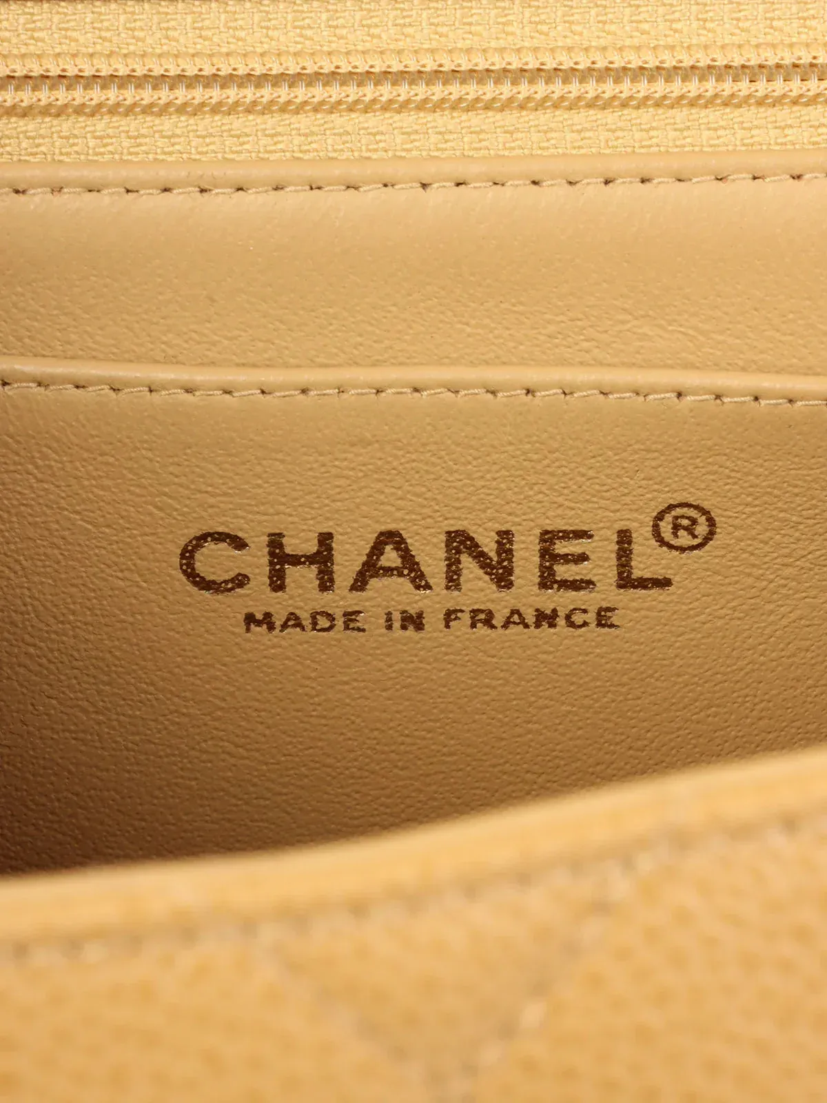 CHANEL Around 2000 Made Ciaviar Skin Stright Flap Turn-Lock Top Handle Bag Beige