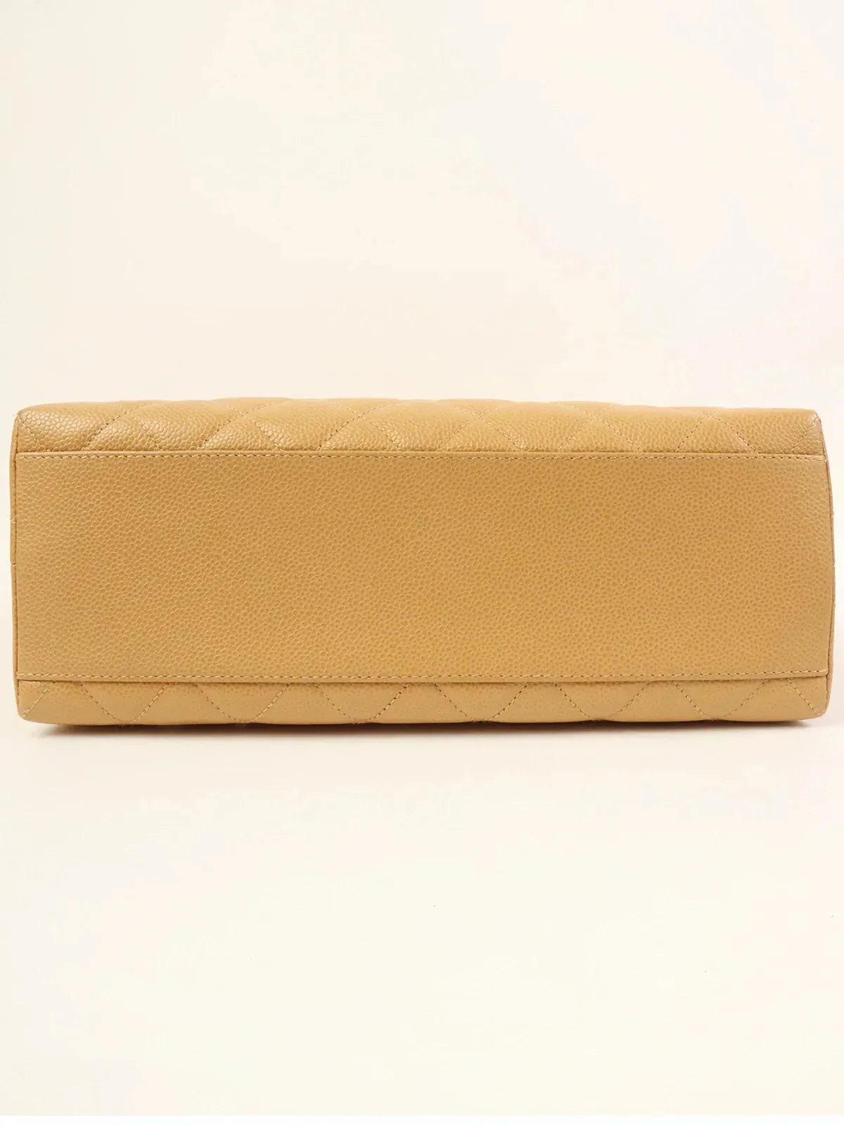 CHANEL Around 2000 Made Ciaviar Skin Stright Flap Turn-Lock Top Handle Bag Beige