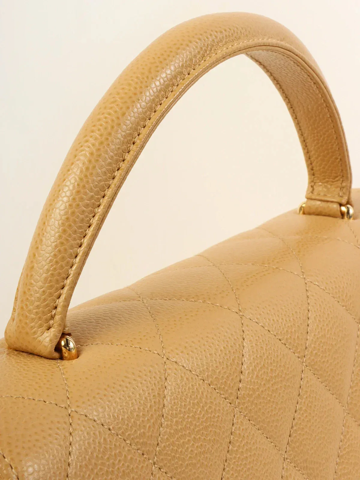 CHANEL Around 2000 Made Ciaviar Skin Stright Flap Turn-Lock Top Handle Bag Beige