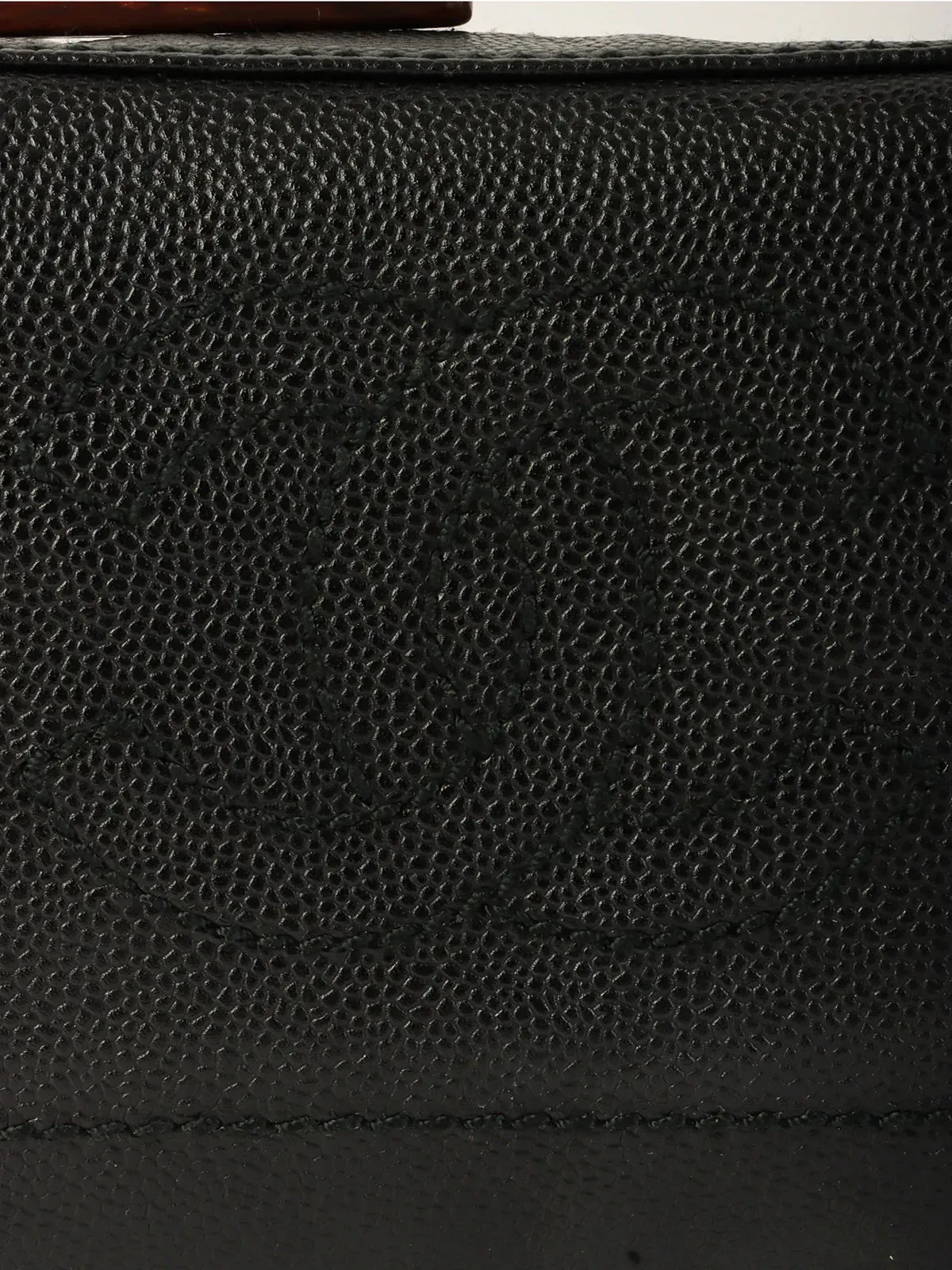 CHANEL Around 2002 Made Caviar Skin Cc Mark Stitch Wood Chain Top Handle Bag Black