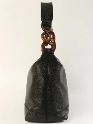 CHANEL Around 2002 Made Caviar Skin Cc Mark Stitch Wood Chain Top Handle Bag Black
