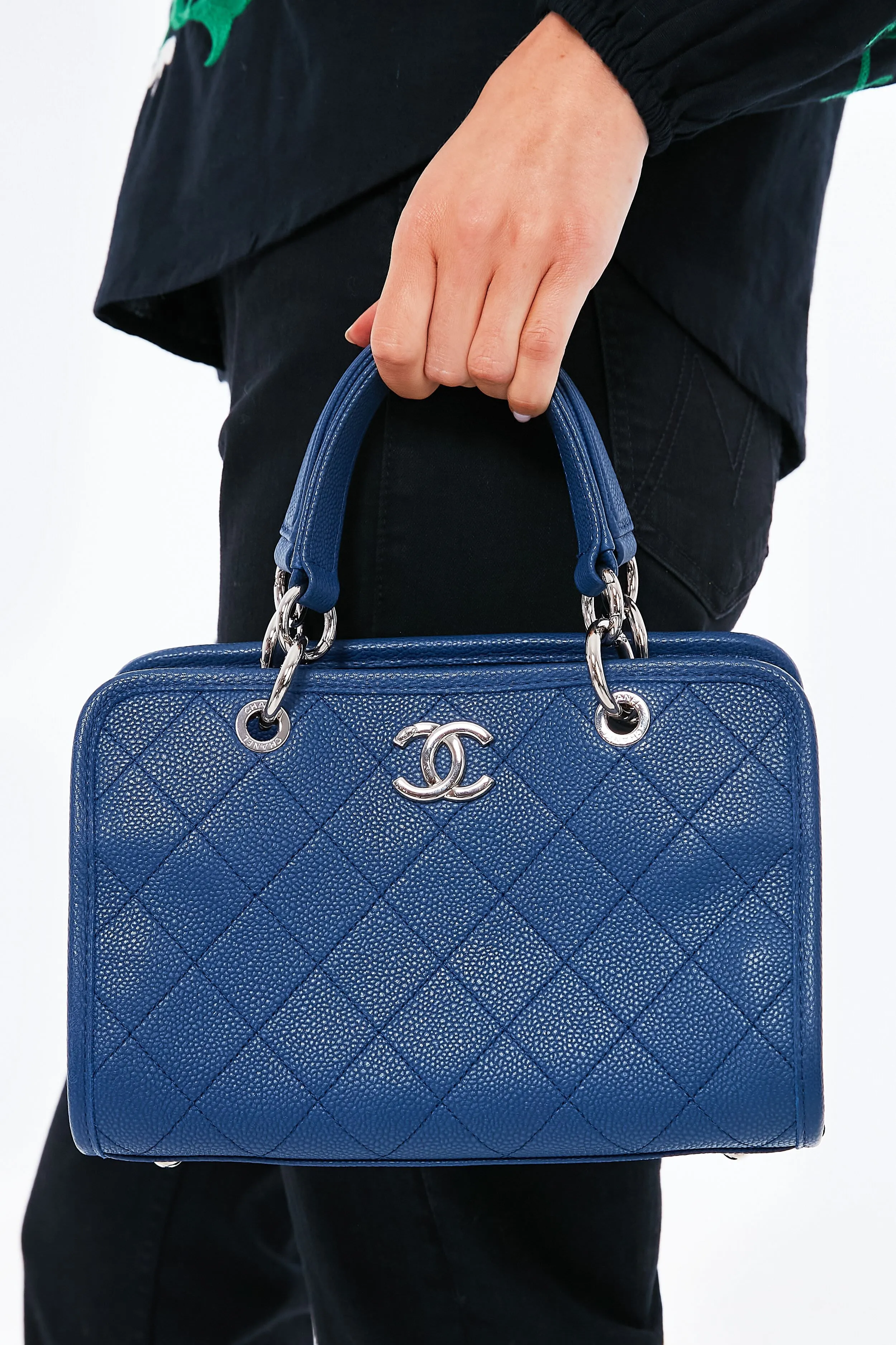 CHANEL Blue Caviar Stitched Shopping Tote