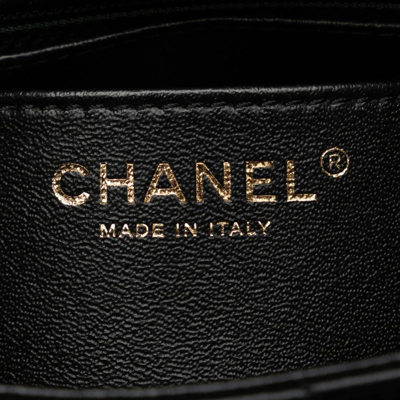Chanel Coco Mark Chevron Top Handle Chain Shoulder Bag Black Leather