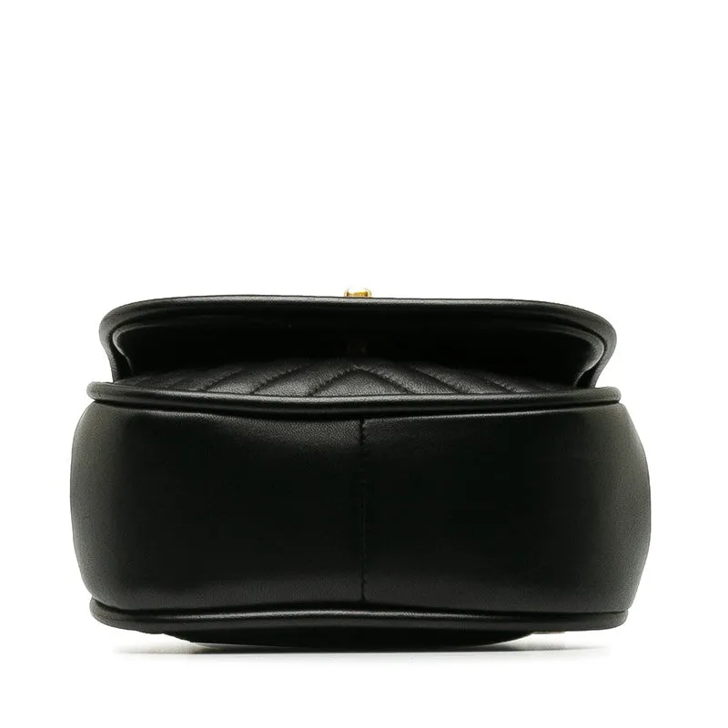 Chanel Coco Mark Chevron Top Handle Chain Shoulder Bag Black Leather