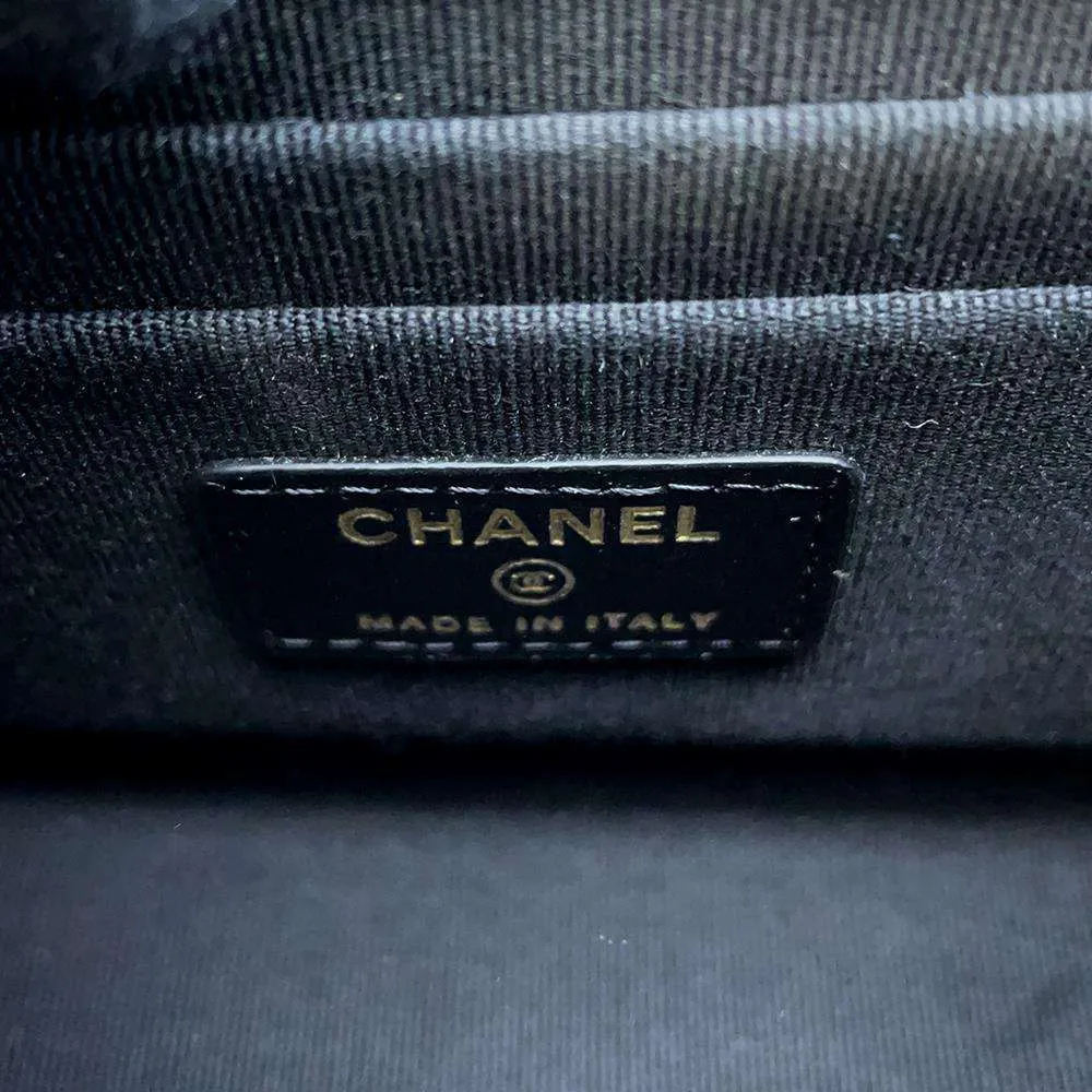 CHANEL Matelasse Pearl Logo Top Handle ChainShoulder Bag Black AP3513 Lambskin