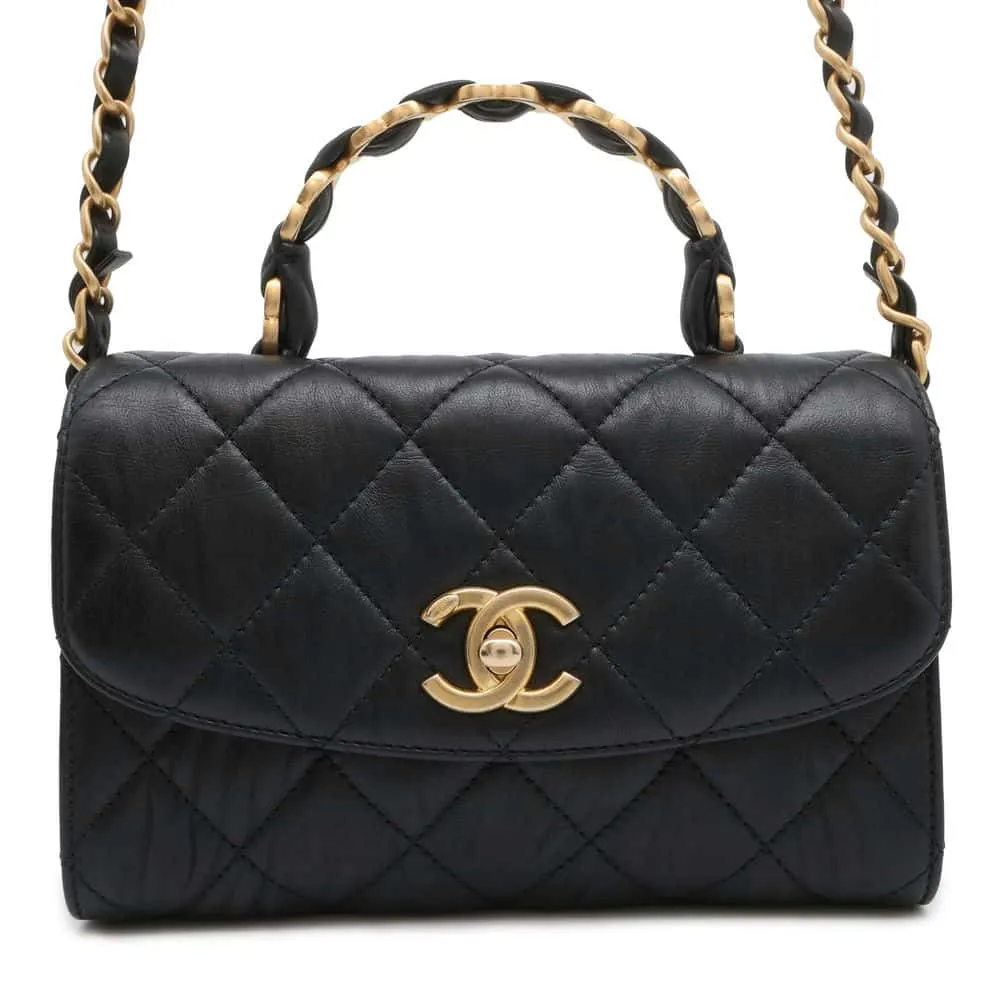 CHANEL Matelasse Top Handle 2wayBag Black AS2478 Crumple Lambskin