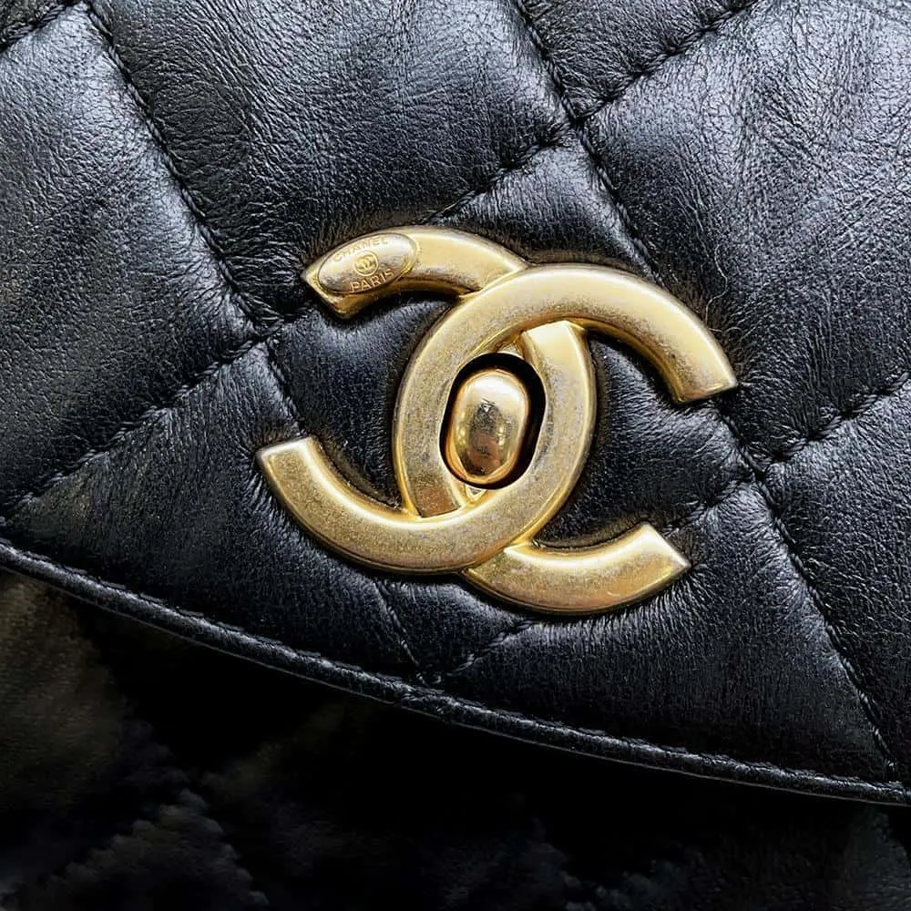 CHANEL Matelasse Top Handle 2wayBag Black AS2478 Crumple Lambskin