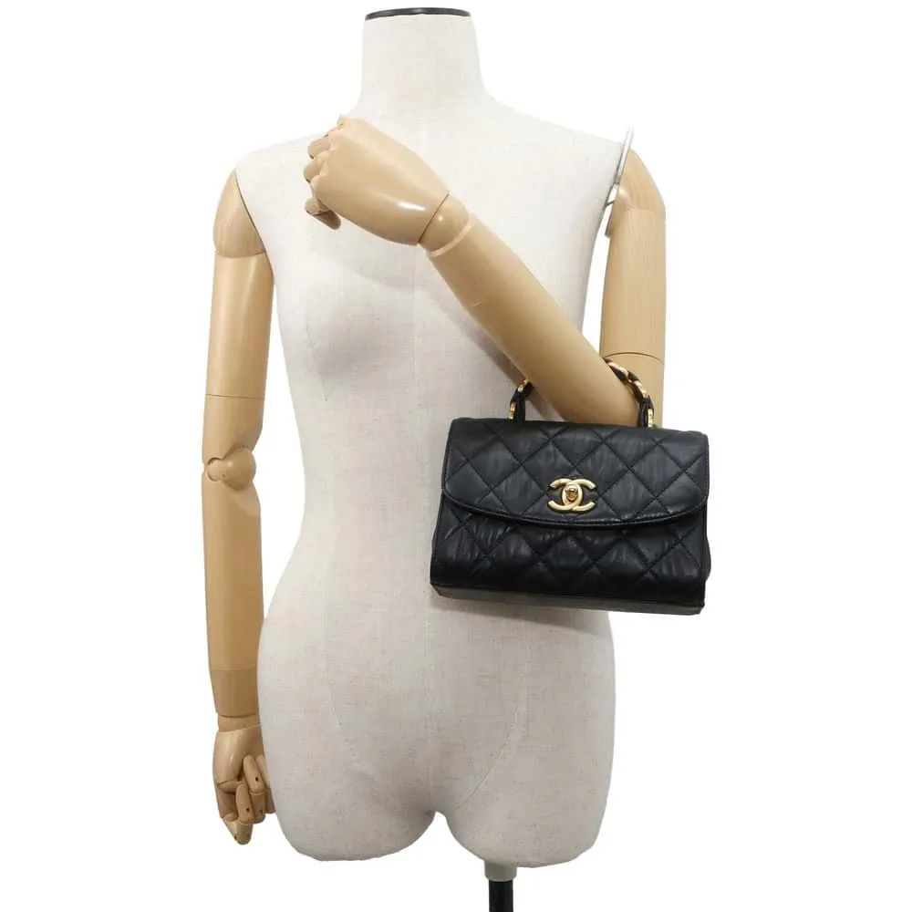 CHANEL Matelasse Top Handle 2wayBag Black AS2478 Crumple Lambskin